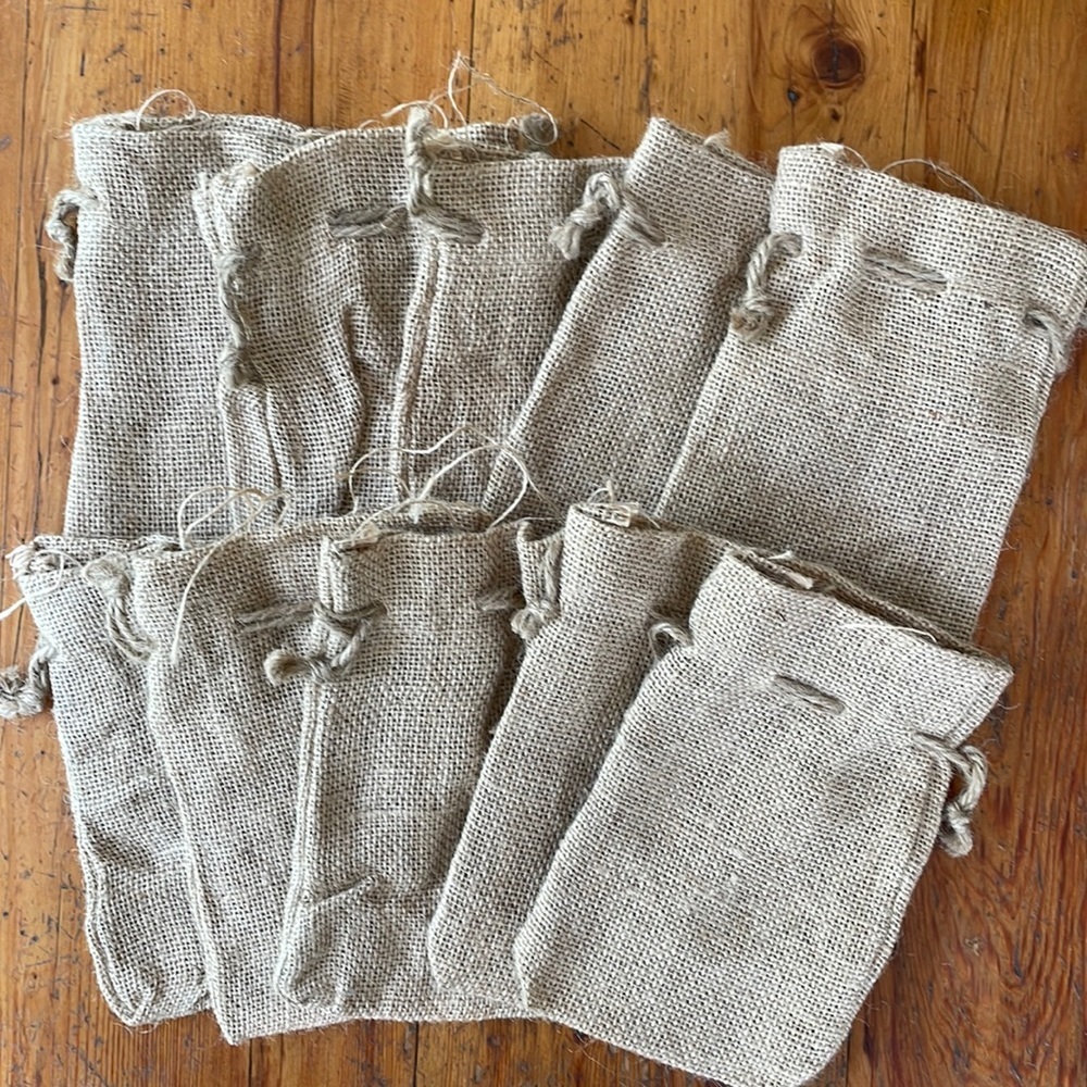 Set of 10 Burlap Drawstring Bags